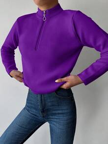 RueChic Women's Half-Zip Pullover Sweater - Mauve Purple - View 3