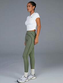 Menodora SHEIN Sport Women's High-Waisted Leggings,Army Green,Summer,Athletic,Gym,Soft Stretchy Fabric,Stylish Contrast Stitching,Sculpting Slim Fit,Moisture-Wicking Yoga - Dark Green - View 6