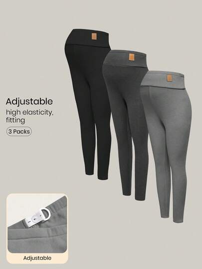 Modmama Pregnant Women's Solid Color Thermal Lined Warm Casual Leggings, Winter