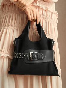 SHECARRY Ladies Fashion Rivet Pin Buckle Strap Decorative Handle Bag