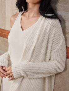 Modelyn 2pcs/Set Women's Elegant Fuzzy Jacket And Bodycon Maxi Dress, Autumn/Winter