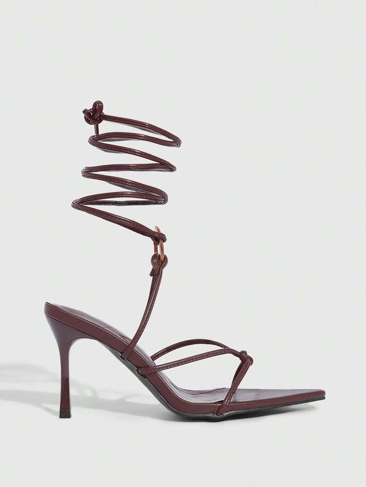CUCCOO SZL Women's Pointed Toe Round Ring Linked Fashion Versatile High Heel Sandals For Christmas