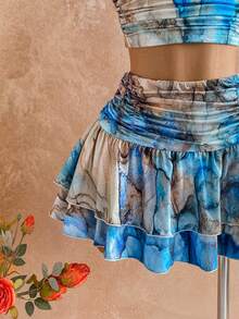 Soleia Women's Beach Vacation Printed Halter Neck & Skirt 2 Pieces Set Summer Two Piece Set Vacation Beach Two Piece Set Beach Skirt Set Tropical Two Piece Set Boho Two Piece Set,Date Outfit, Party Outfit,Marble Print Set,Blue Set Vacation Outfits Woman Skirt Set Summer Skirt Set Summer Two Piece Set Women - Blue - View 4