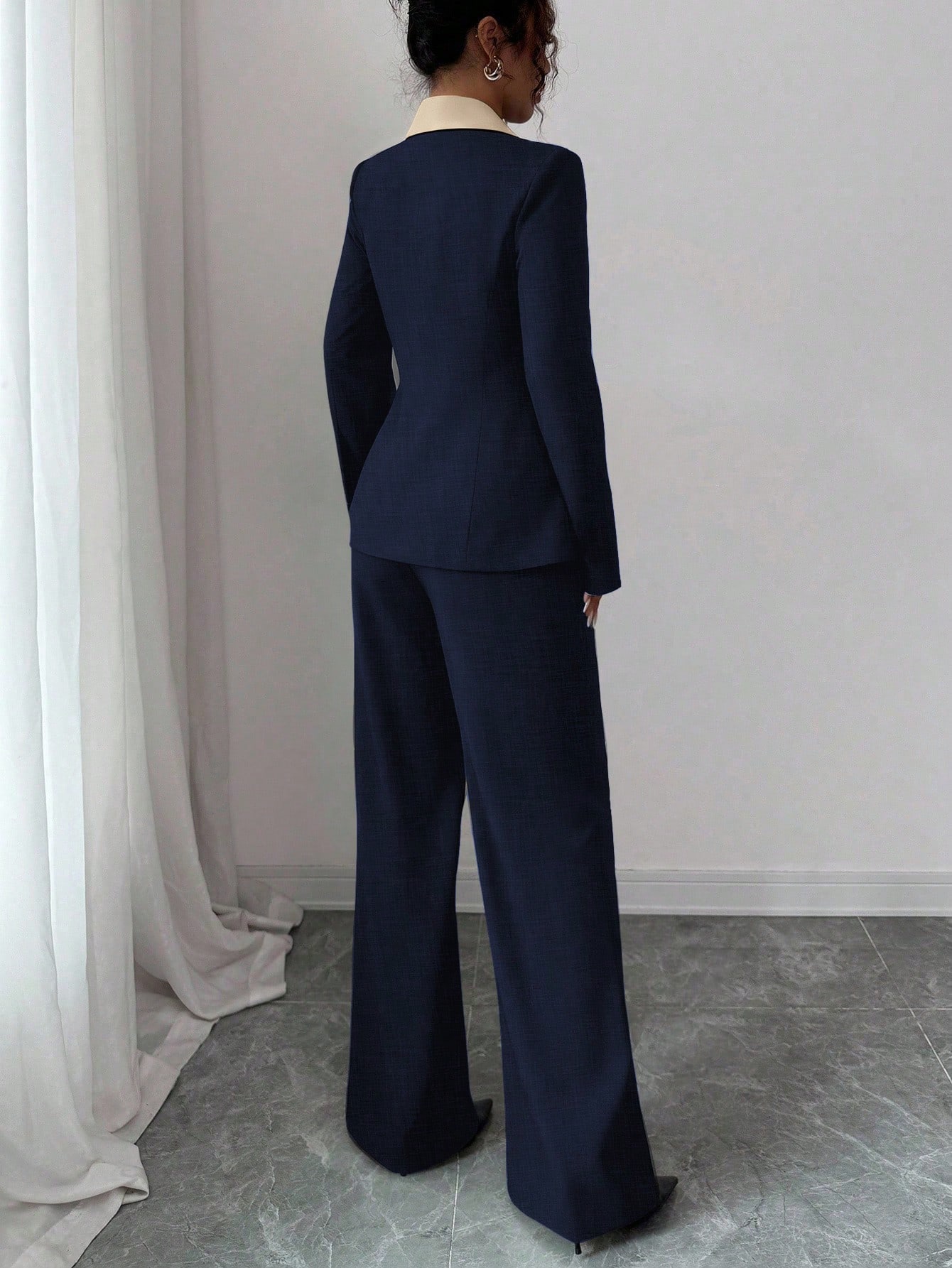 Elenzga بدلة نسائية أنيقة طويلة الأكمام بتباين لون...