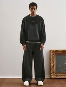 TOKVUE 男士时尚拼接套头衫卫衣套装 - 黑色 - 查看 3