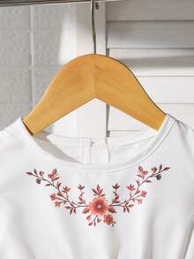 SHEIN 女婴幼儿0-3岁优雅度假泡泡袖蓝白连衣裙，春夏款 - 紅色 - 查看 6