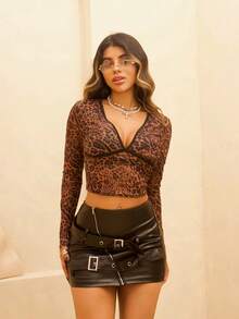 Rayane Ketlyn Y2k 黑色 PU 迷你裙，斜拉链，配腰带 - 黑色 - 查看 4