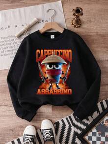Sudadera básica de cuello redondo de felpa para niño pequeño - Blanco - Negro - View 3
