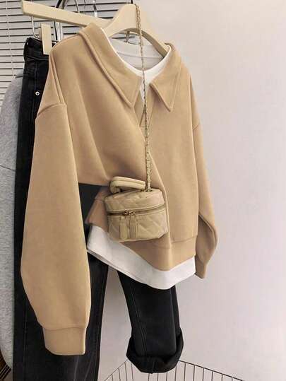 Airaco 女士加大码新款秋冬休闲宽松两用撞色长袖纯色卫衣，日常休闲百搭套头卫衣，适合购物、上学、通勤、运动和散步