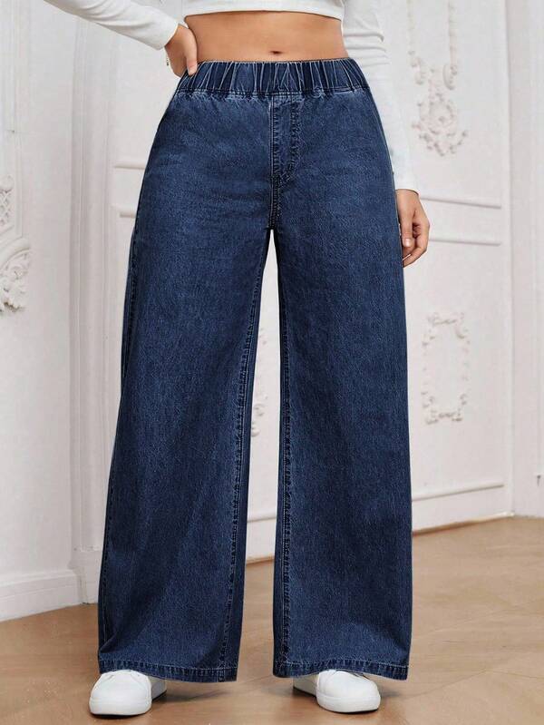 EMERY ROSE Plus Size Women's Casual Versatile Elastic Waist Baggy Jeans