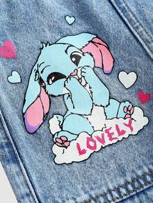 SHEIN Baby Girl  Cute Cartoon Rabbit Pattern Blue Denim Loose Bib Pants,Fall Clothes,Winter Clothing ,Casual And Fashionable Vacation Outfits,2000s Style  ,Christmas Clothing, Imitation Stitch Color  Cute Pattern, Workwear Pocket Denim Overall - Light Wash - View 4