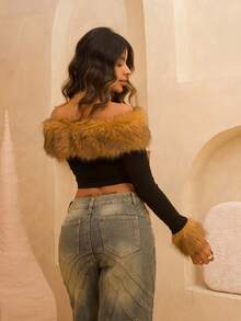 Rayane Ketlyn Áo thun dài tay hở vai cổ bẻ, thời trang và thanh lịch, mùa thu/đông - Nhiều màu - Xem 2