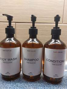 Set Of 3, 16.9oz/500ml Black Refillable Shampoo And Conditioner Dispenser Bottles With Pump And Waterproof Labels, Plastic Shower Bottles For Home, Hotels And Bathrooms Home Bathroom Decor Fall Decor Back To School - Black - View 6