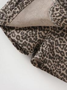 SHEIN Playful Pals Baby GirlCasual Chic Leopard Print Washed Denim Skirt Shorts, Street Fashion Essential For 2025 - Camel - View 3