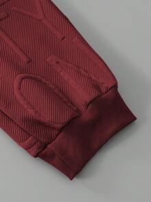 2pcs/Set Teen Boy Casual Solid Color Long Sleeve Thermal Lined Zip-Up Jacket And Pants Set, Suitable For Everyday Casual Outdoor Wear, Autumn/Winter - Burgundy - View 5