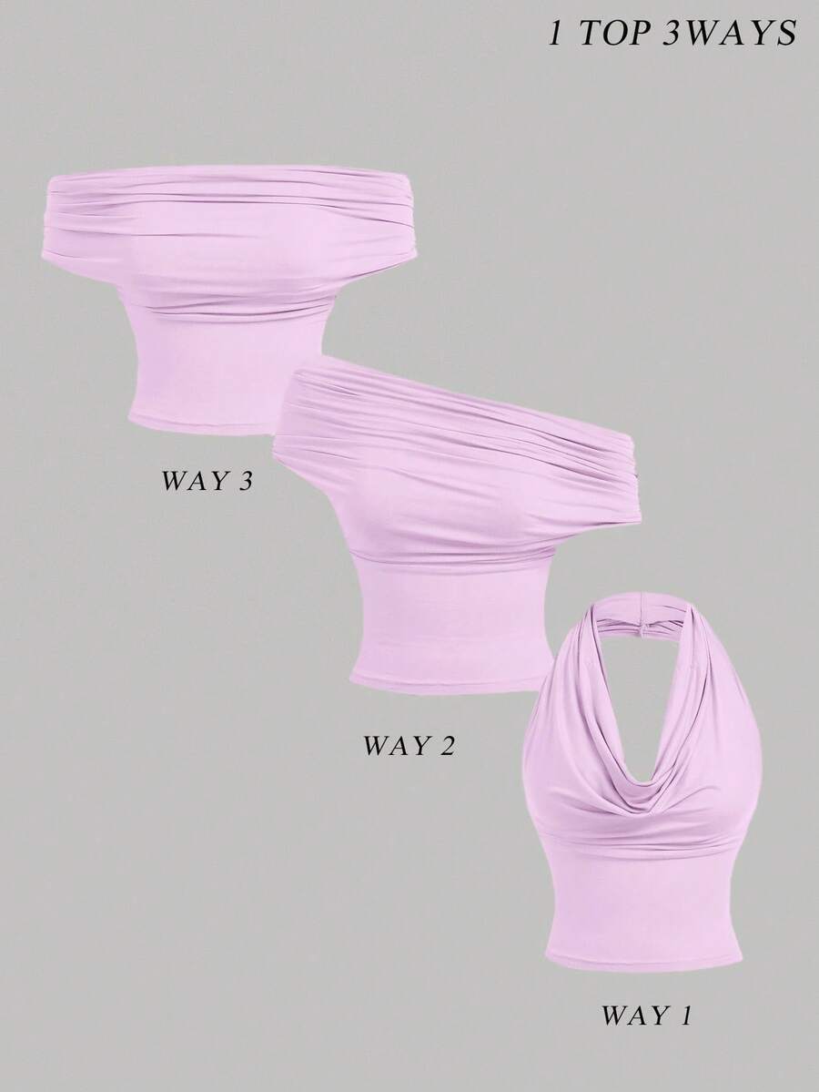 SHEIN MOD Áo hai dây xếp ly màu trơn gợi cảm thời trang dành cho nữ, kiểu dáng đa năng - Màu Lilac Tím - Xem 1