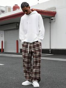 PAVTROS 格子印花抽绳腰带口袋休闲裤