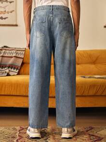 Open Phase 1 Stück locker sitzende, gewaschene Jeans Lässig Loose Hose, koreanischer Stil für Herren Frühling bis Sommer - Blau - Übersicht 2