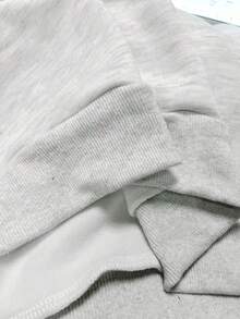 Almamuse Plus Size Contrast Trim Heart Pattern Hooded Loose Casual Sweatshirt - Grey - View 5