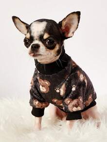 PETSIN 1件棕色泰迪熊法兰绒宠物黑色法兰绒加厚保暖宠物服装 - 黑色 - 查看 2