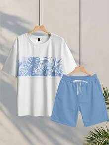 Genlund Bộ 2 áo phông trơn màu và quần short cỡ lớn cho nam, trang phục mùa hè thời trang, trang phục ấm áp - Nhiều màu - Xem 5