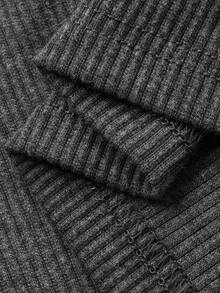 Dazy Plus 大码女式撞色拼接二合一紧身喇叭袖衬衫领T恤 - 深灰色 - 查看 3