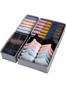 抽屉内衣收纳分隔板布艺可折叠衣柜收纳篮整理箱，用于存放胸罩系带、内衣裤、袜子、内裤腰带、衣服、围巾等灰色房间装饰家居装饰卧室装饰连衣裙裤子鞋子牛仔裤靴子裙子卧室 - 灰色 - 查看 14