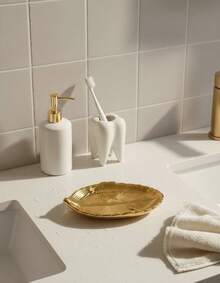 Cirelle 1pc Luxury Light Gold Leaf Electroplated Ceramic Soap Box, Creative Soap Dish For Home, Bathroom Use Ramadan Festival - Multicolor - View 1