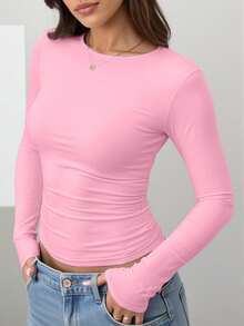 SHEIN LUNE 畅销款式，简约纯色修身长袖女式连衣裙，适合日常穿着，如上学、购物、约会和通勤，舒适百搭，适合春、夏、秋、冬四季穿着。 - 白色 - 查看 3