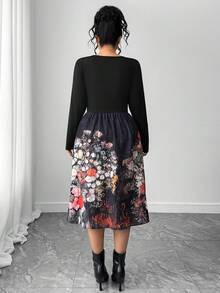 SHEIN Elenzya 女士大码优雅印花秋季连衣裙 - 黑色 - 查看 2