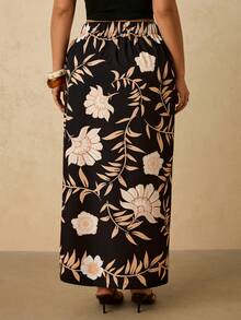 Travachic 大码女式优雅印花裹身系带半身裙，浪漫波西米亚风沙滩裙 - 黑色 - 查看 2