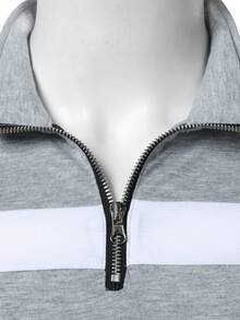Manfinity Homme Áo Polo nam tay dài phối sọc tương phản, kiểu dáng cổ kéo khóa nửa thân, áo nỉ nam, áo thun nam thường ngày, áo polo nam tay dài, áo polo nam tay dài kiểu rugby cổ kéo khóa ¼. - Nhiều màu - Xem 4