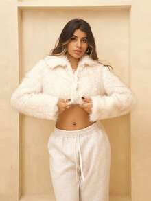Rayane Ketlyn Plush Gradient Women's Fake Fur Jacket, Cropped Style, Warm And Suitable For Autumn And Winter ,Petite Women - White - View 6