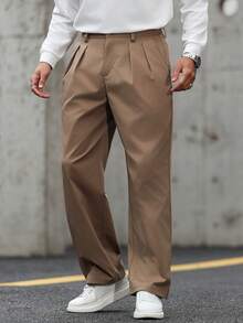 Manfinity CasualCool Pantaloni casual da uomo versatili e comodi, gamba dritta, tinta unita - Cachi - Visualizzare 4