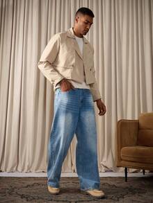 RivetRise Quần Jeans Nam Kiểu Dáng Đơn Giản Màu Trơn Hàng Ngày, Quần Jeans Trơn Dài Rộng Màu Xanh Nhạt Quần Cargo Jeans, Dành Cho Chồng, Quà Tặng Bạn Trai - Màu xanh lam - Xem 5