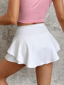 SHEIN EZwear Falda pantalón blanca con volantes en la cintura - Blanco - Ver 7