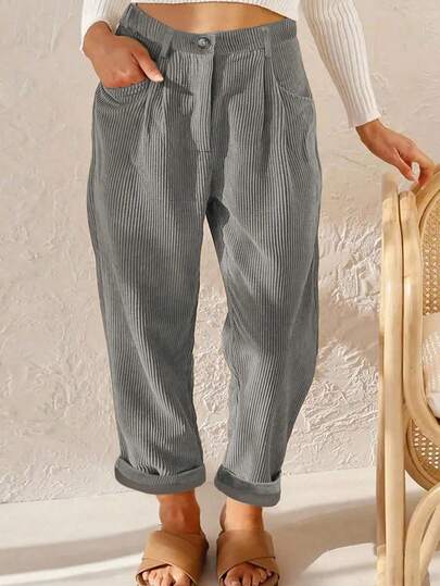 EMERY ROSE 大码女式常规卡其色灯芯绒直筒裤