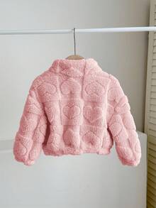SHEIN LMoss Kids LMoss Baby Girl Cute And Casual Furry Stand Collar Jacket With Heart Pattern, Perfect For Autumn And Winter - Pink - View 12