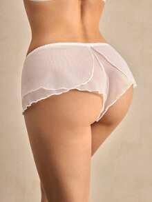 SHEIN Quần lót nữ kiểu Pháp họa tiết hoa xếp nếp lưới trắng thanh lịch lãng mạn, kỳ nghỉ - trắng - Xem 1