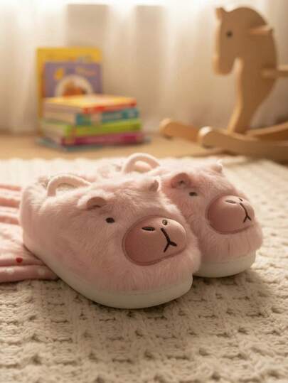 Pantuflas Capibara para niñas tallas 12-17 MX con talonera y correa trasera, suaves, cálidas y antideslizantes, ideales para casa o regalo infantil