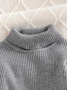 SHEIN Unisex Baby Cute Casual White Knitted Long Sleeve High Neck Sweater, Suitable For Autumn/Winter - Light Grey - View 3