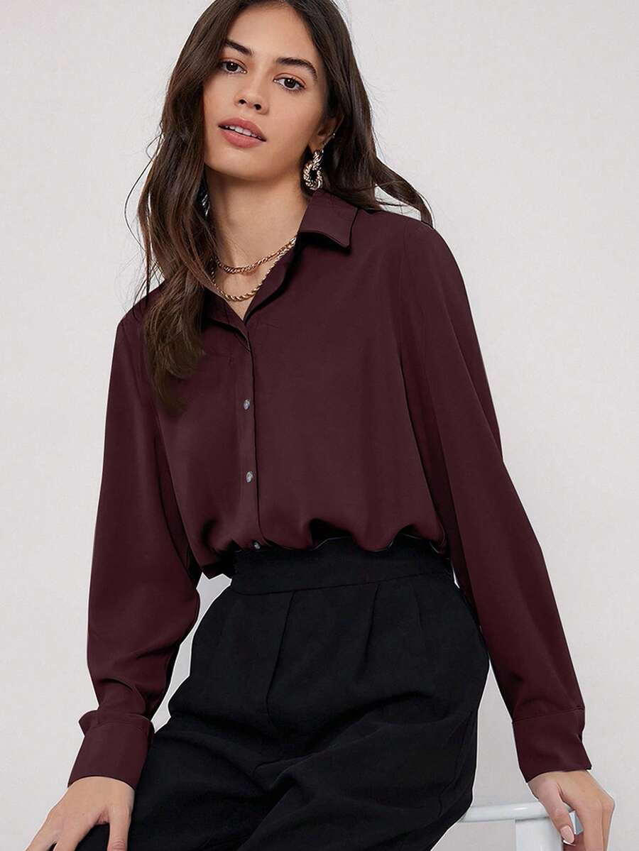 BizChic Áo cánh dài tay ve áo trơn màu dành cho nữ, trang phục công sở thường ngày khi đi làm, trang phục công sở, áo nữ thanh lịch, phù hợp làm trang phục dự tiệc cưới, mùa thu/đông - màu nâu - Xem 1