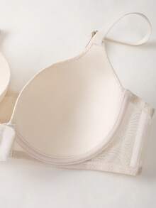 DesireSculpt 1pc Fashionable Lace Minimalist Front Closure Wireless Bra - Beige - View 10