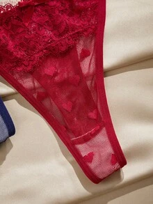 Charlaine 3条装女士低腰蕾丝丁字裤，随机心形图案 - 彩色 - 查看 5