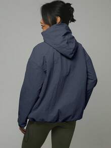 Musera Sport 尼龙半拉链口袋细节Logo连帽防风夹克，春夏皆宜，可作雨衣、徒步、运动休闲、假日节日健身冬季穿着。 - 霧霾藍 - 查看 3