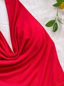 Soleia Women's Holiday Red Rose Textured Halter Mini Dress, Sexy Beach, Date, Holiday, Beach Vacation, Afternoon Tea, Party Dress, Wedding Season, Beach Cruise Vacation, City Vacation, Boho Vacation, Music Festival, Hippie, Western, Valentine's Day Dress, Valentine's Day Outfit, Festival, New Year Red Rose Dress Red Dress Summer Red Vacation Outfit Red Vacation Dress Red Dress Birthday Red Dress Short - Red - View 4