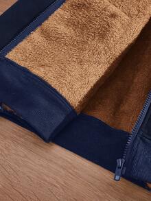 HIMLAND 男士宽松落肩休闲拉链连帽抓绒长袖外套，适合秋季穿着，藏蓝色连帽拉链外套 - 藏蓝色 - 查看 4