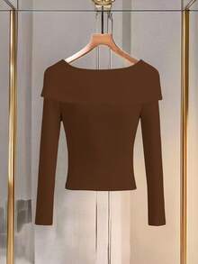 Franclia Áo hai dây dệt kim cổ chữ V kiểu Pháp thanh lịch dành cho nữ, tay dài, đa năng, thời trang thu/đông - Cà phê nâu - Xem 2
