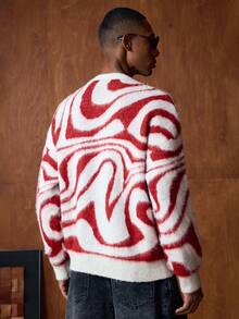 AKNOTIC Business Casual 男士休闲日常撞色圆领蓬松针织衫，秋冬季 - 紅色 - 查看 6