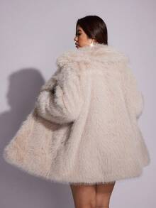 Allurite 大码女式冬季中长款仿皮草大衣 - 淺灰色 - 查看 2